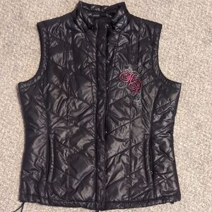 Black Quilted Vest with Embroidered Logo